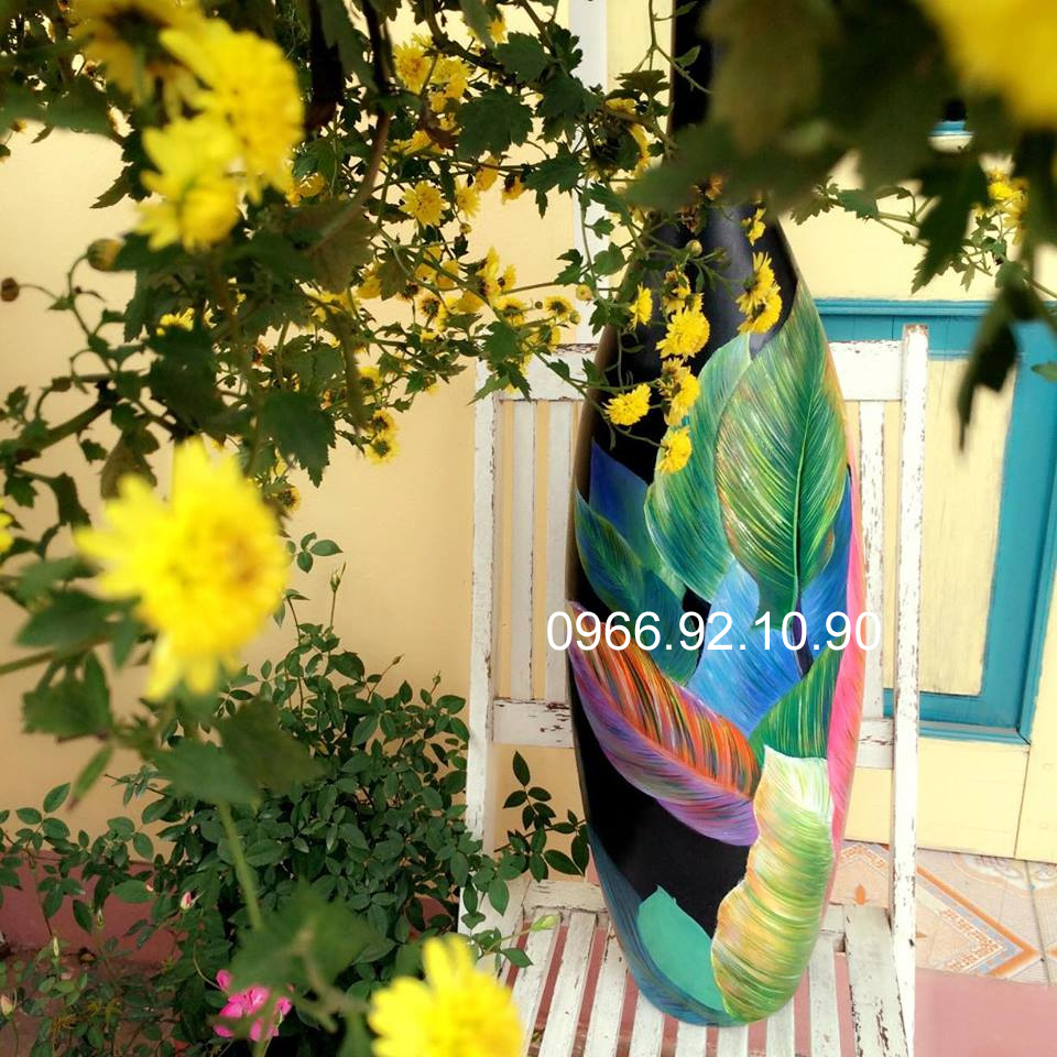 Lọ sơn mài lá dong 3D cao 80cm tinh xảo quà tặng độc đáo 