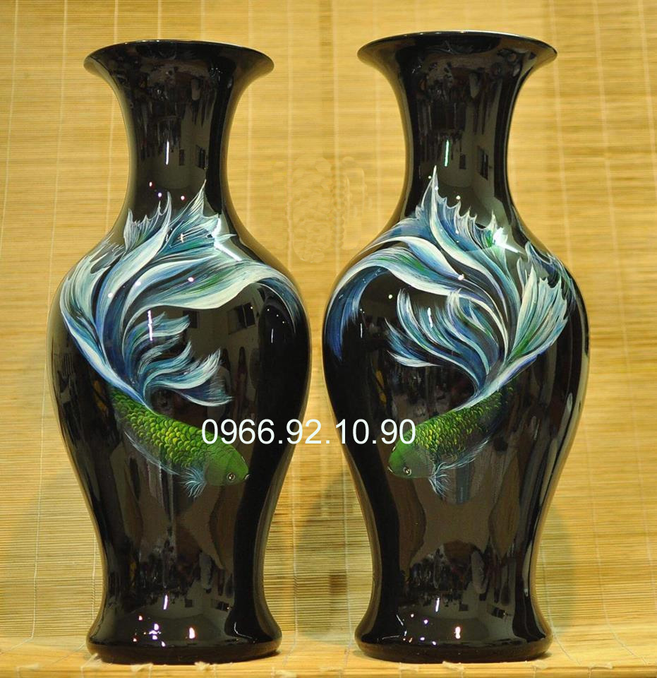 lọ đùi dế vũ điệu cá sơn mài bát tràng cao 60cm quà tặng hội nghị