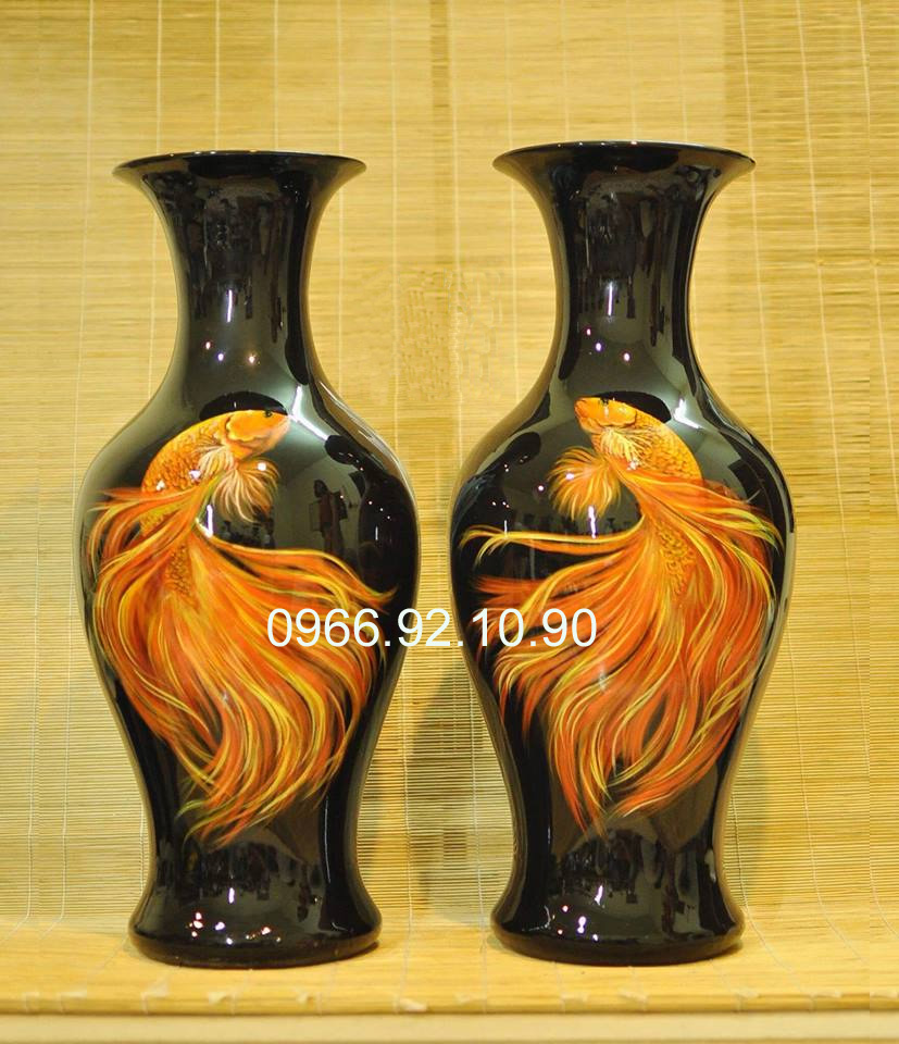lọ đùi dế vũ điệu cá sơn mài bát tràng cao 60cm quà tặng hội nghị 