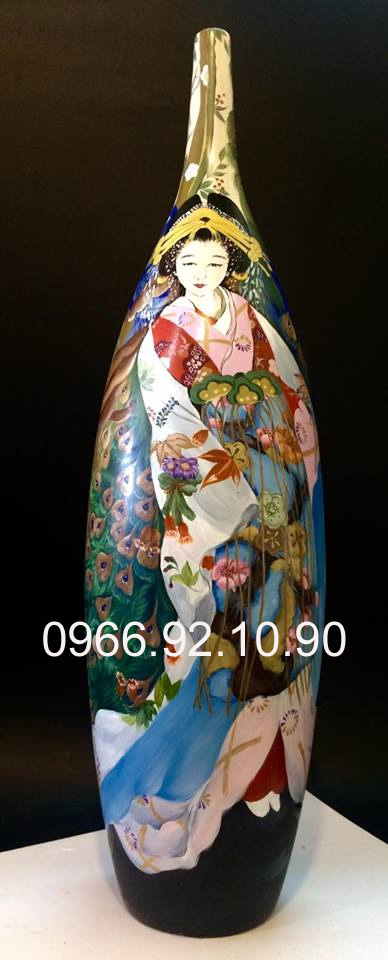Lọ sơn mài cô gái Nhật cao 78cm quà tặng gốm sứ Bát Tràng
