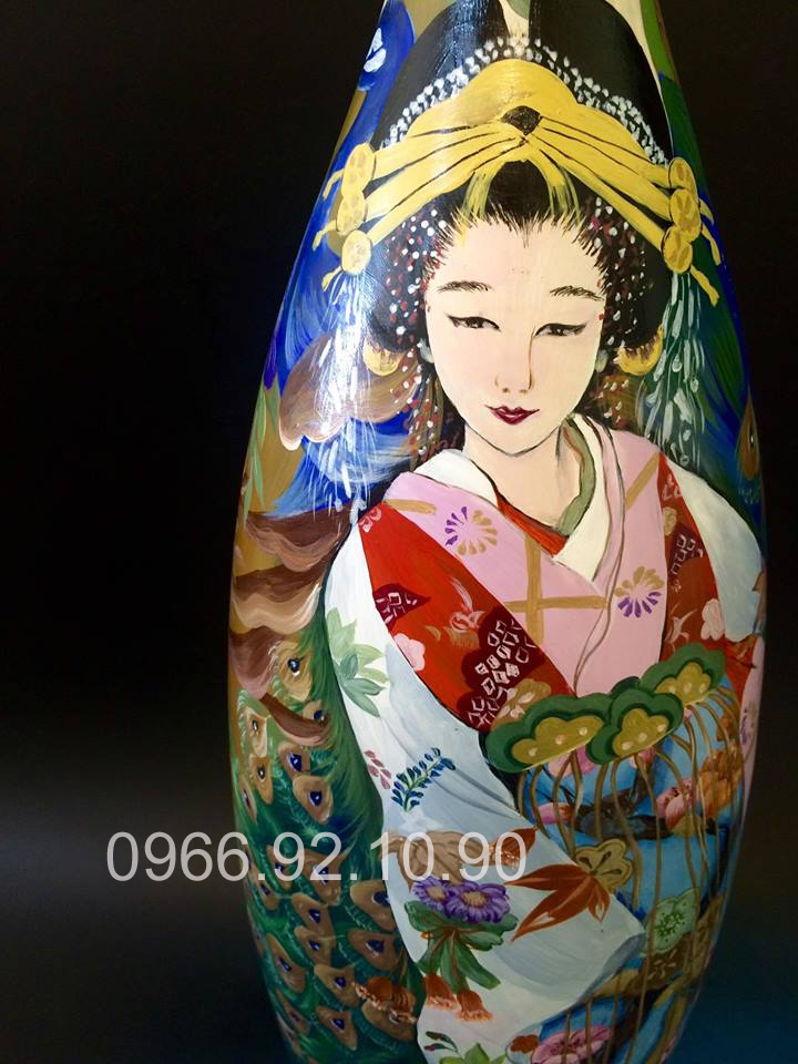 Lọ sơn mài cô gái Nhật cao 78cm quà tặng gốm sứ Bát Tràng