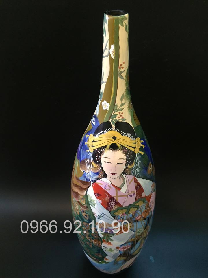 Lọ sơn mài cô gái Nhật cao 78cm quà tặng gốm sứ Bát Tràng