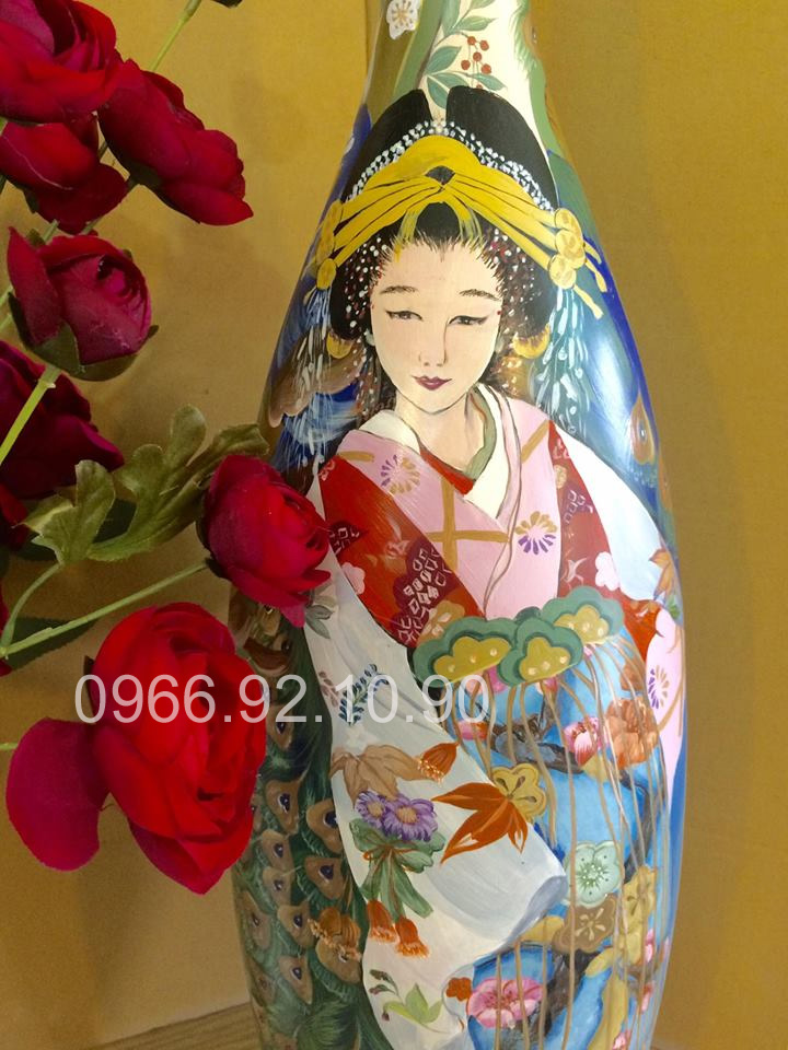 Lọ sơn mài cô gái Nhật cao 78cm quà tặng gốm sứ Bát Tràng