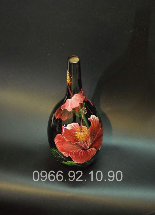 Lọ sơn mài dâm bụt 35cm cao cấp vẽ tay tinh xảo hút lộc