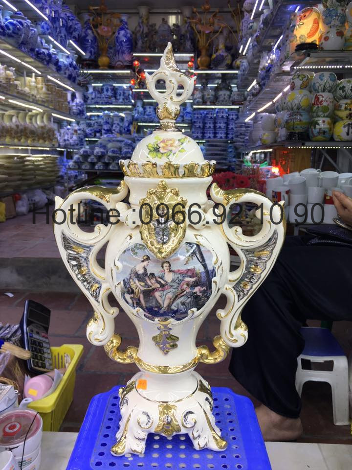 Bình Gốm Sứ 51cm Vẽ Vàng 24K Cao Cấp Phong Cách Hoàng Gia 