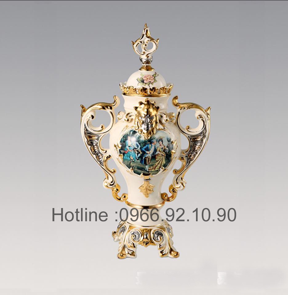 Bình Gốm Sứ 51cm Vẽ Vàng 24K Cao Cấp Phong Cách Hoàng Gia