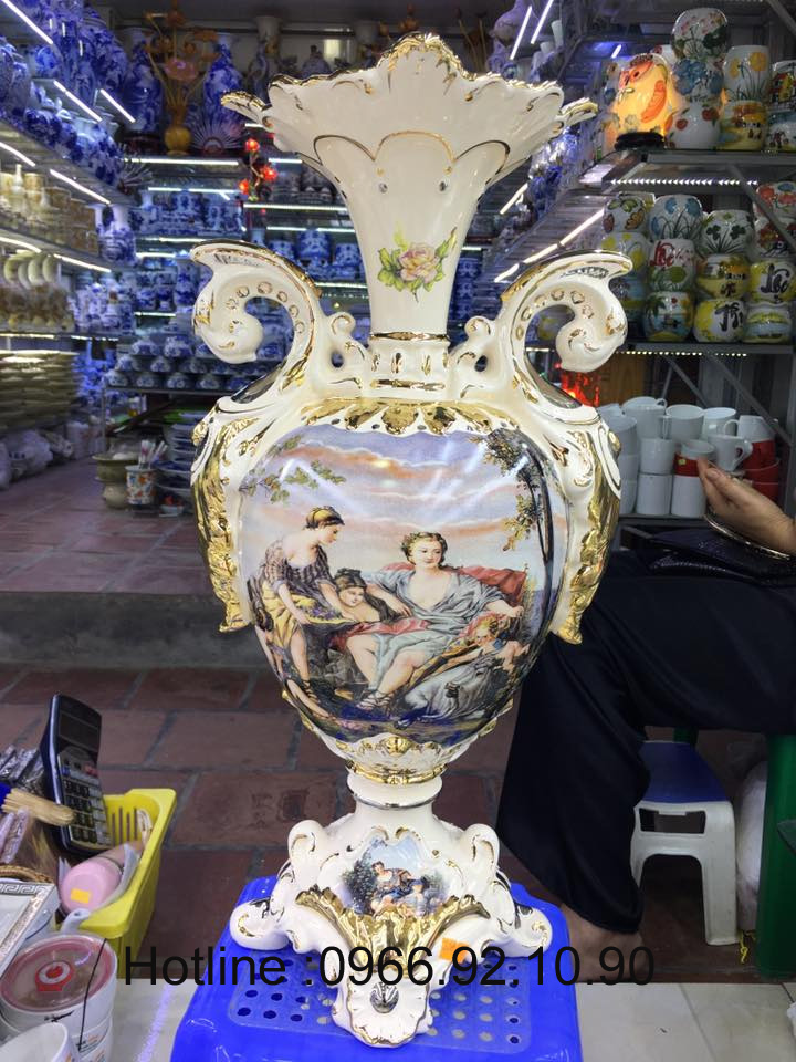 Bình gốm sứ cao cấp châu Âu 56cm phong cách Hoàng Gia sang trọng 