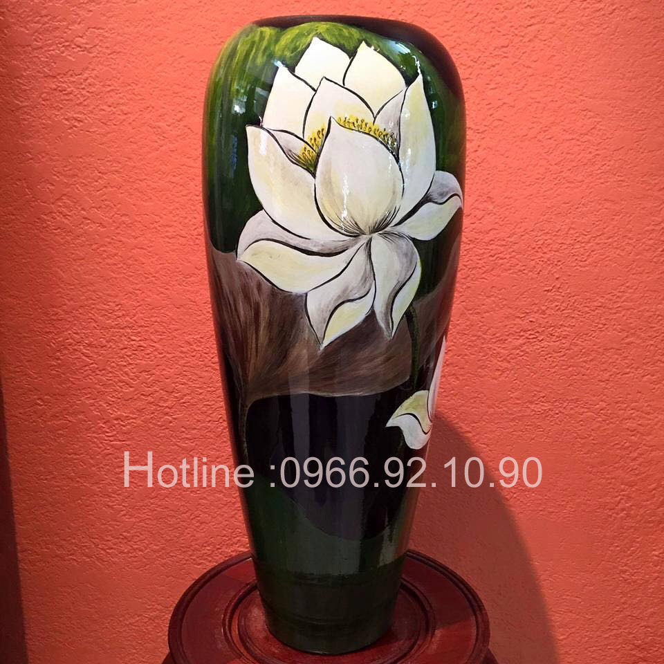 Lọ hoa 3D sen 60cm cao cấp quà tặng trang trí phòng khách đẹp