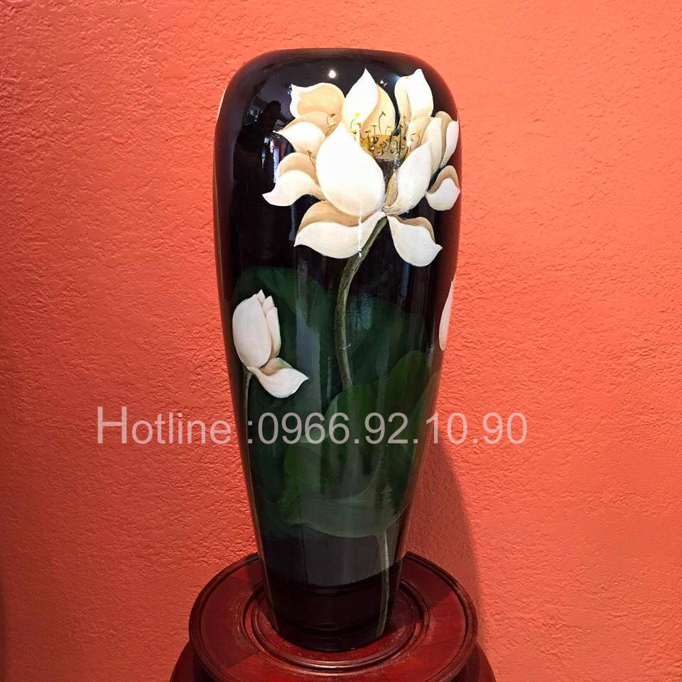 Lọ hoa 3D sen 60cm cao cấp quà tặng trang trí phòng khách đẹp 