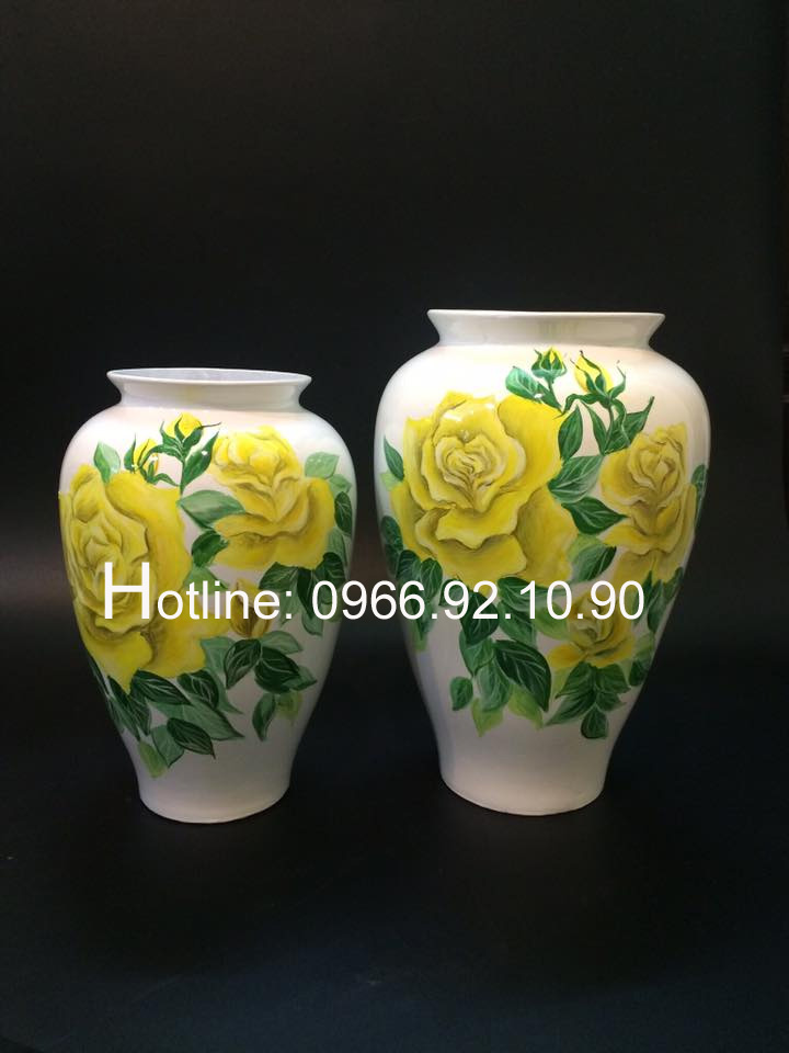 Bộ đôi vò gấp hoa hồng vàng Sơn mài 3D đẹp quà tặng sang trọng