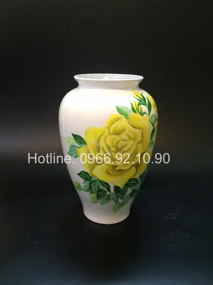 Bộ đôi vò gấp hoa hồng vàng Sơn mài 3D đẹp quà tặng sang trọng