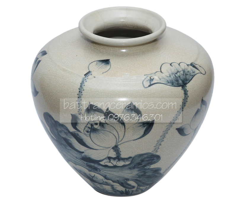 Vò gốm sứ vẽ sen 25cm Quà tặng Bát Tràng Đẹp Sang Trọng