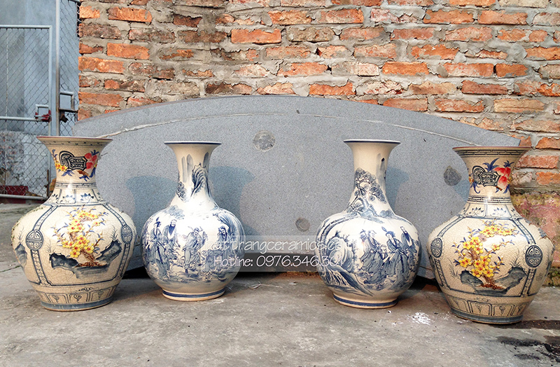 Lọ cắm hoa dáng tỏi Bát Tràng 62cm, phong thủy, sang trọng