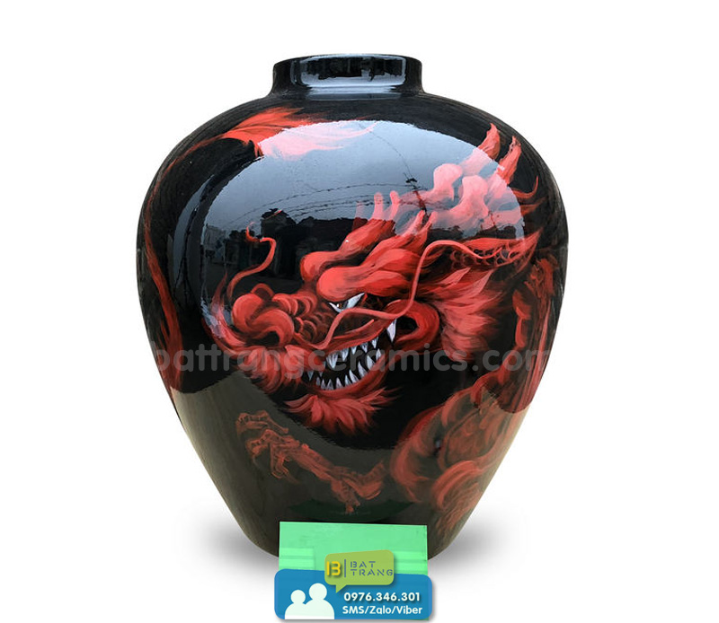 Lọ hoa Bát Tràng 4D đen rồng lửa độc đáo trang trí nhà đẹp
