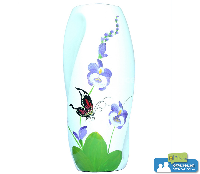 Bình xoắn số 2 hoa bướm trắng Gốm sứ Bát Tràng tinh tế trang trí đẹp 