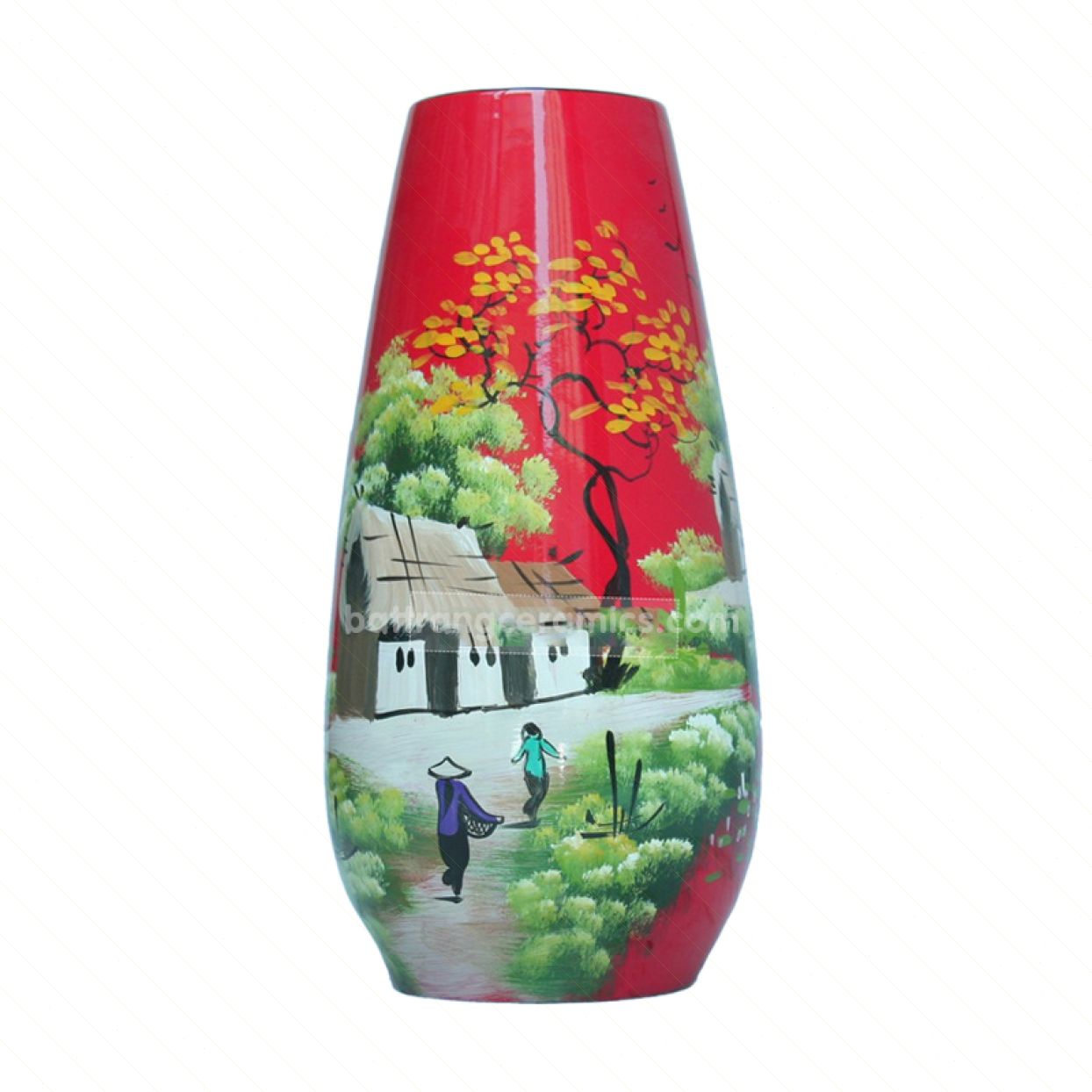 Bình hoa phình đáy Bát Tràng cảnh làng quê trang trí đẹp 