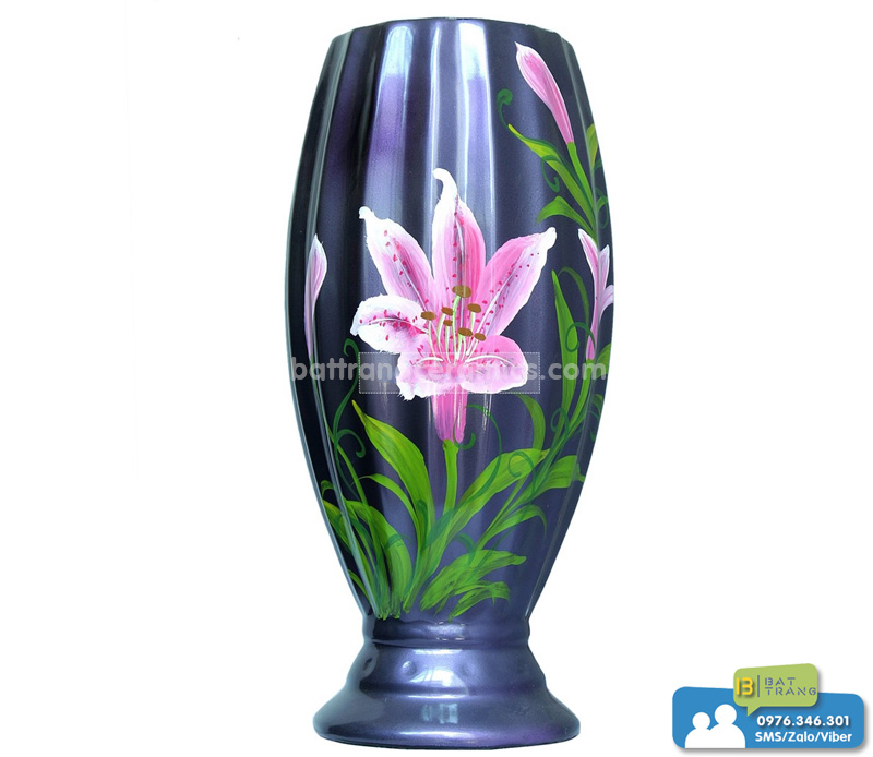 Ly gốm sứ số 2 hoa Ly tím than Bát Tràng tinh tế sang trọng
