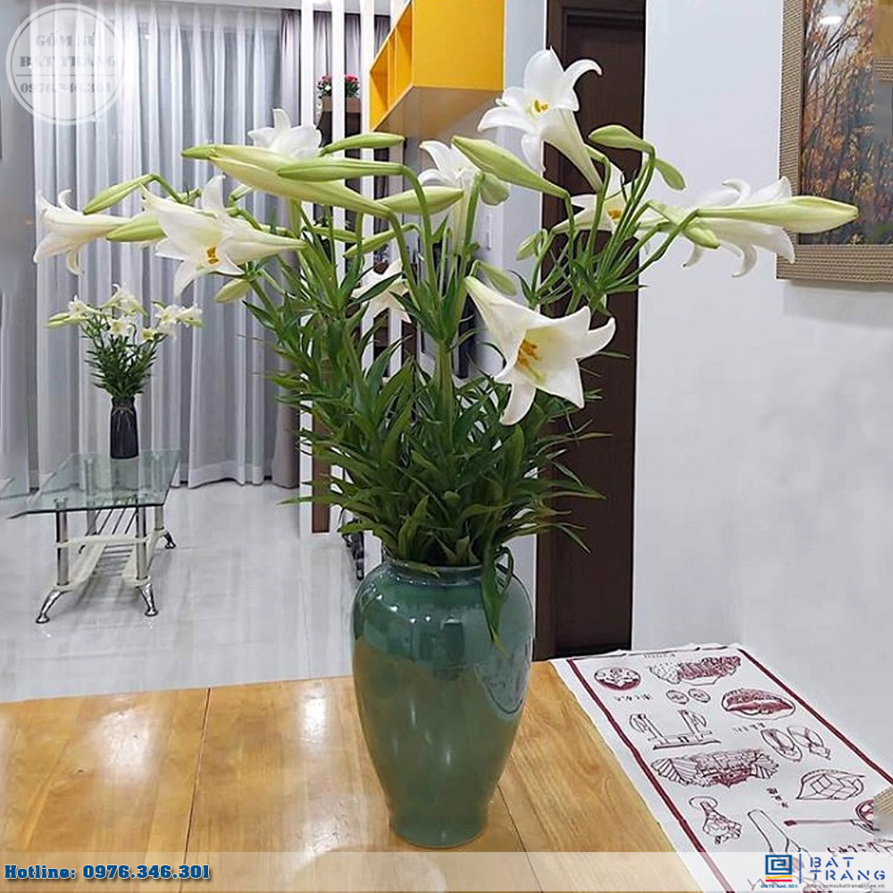 Vò men hỏa biến xanh ngọc Bát Tràng 31cm sang trọng nổi bật 