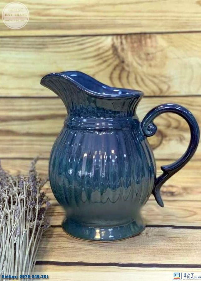 Lọ hoa Bát Tràng men hỏa biến xanh tím dáng bình sữa 25cm cao cấp