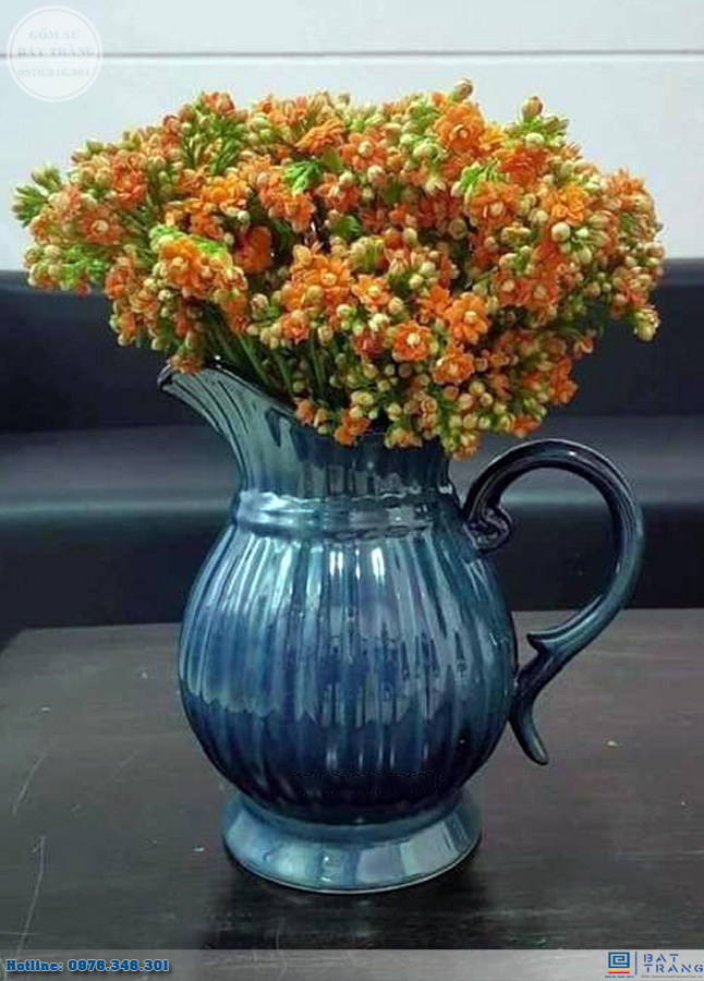 Lọ hoa Bát Tràng men hỏa biến xanh tím dáng bình sữa 25cm cao cấp