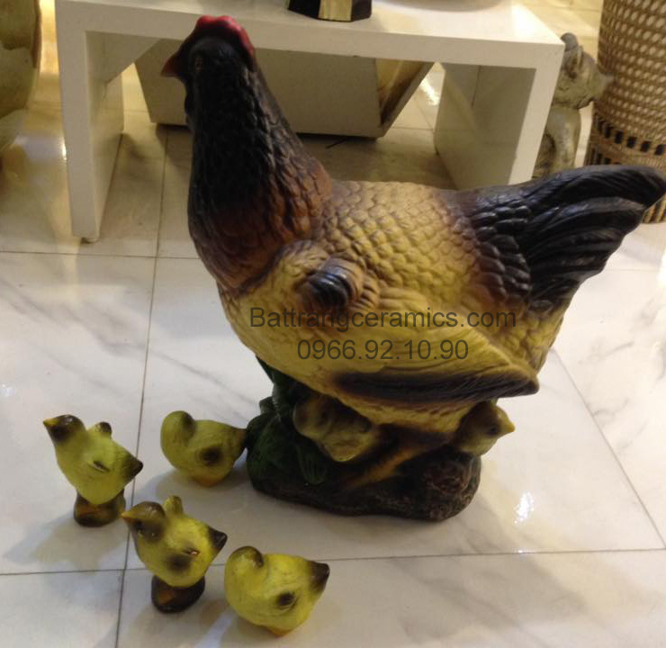Gà trống choai 43cm gốm sứ Bát Tràng trang trí sân vườn đẹp 