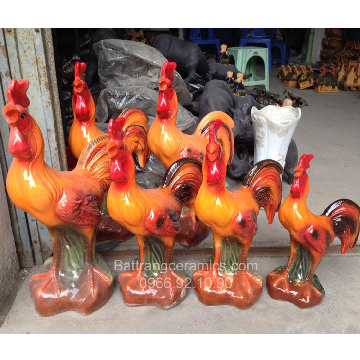 Gà trống choai gốm sứ Bát Tràng cao 39cm Trang trí sân vườn đẹp