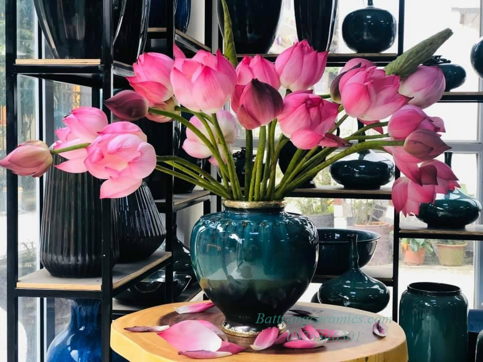 Lọ Thạp Bọc Đồng H30cm Gốm Sứ Bát Tràng Sang Trọng
