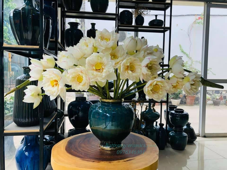 Lọ Thạp Bọc Đồng H30cm Gốm Sứ Bát Tràng Sang Trọng