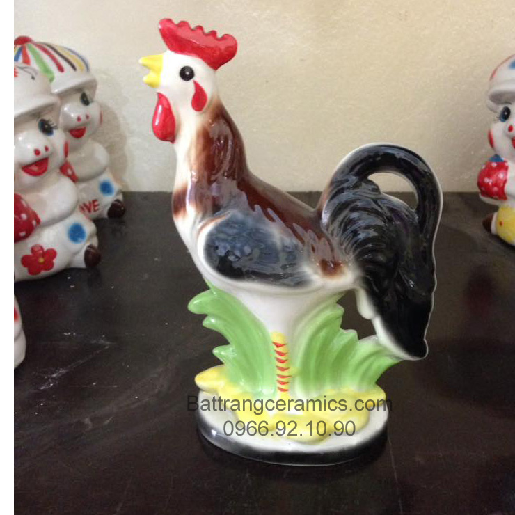 Gà trống gốm sứ Bát Tràng cao 22cm trang trí sân vườn độc đáo 