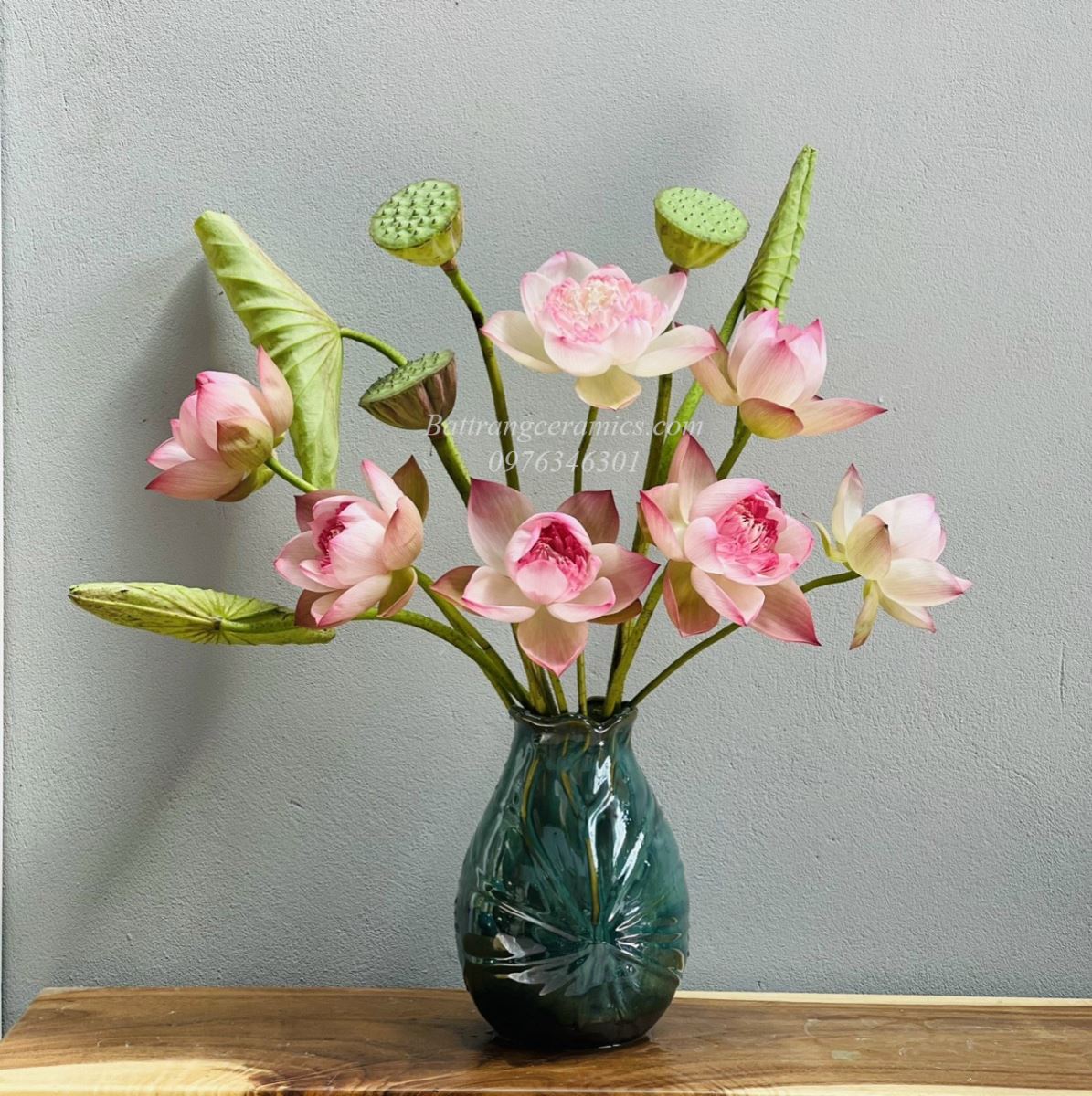 Lọ hoa lá sen men hỏa biến H28cm gốm sứ Bát Tràng sang trọng