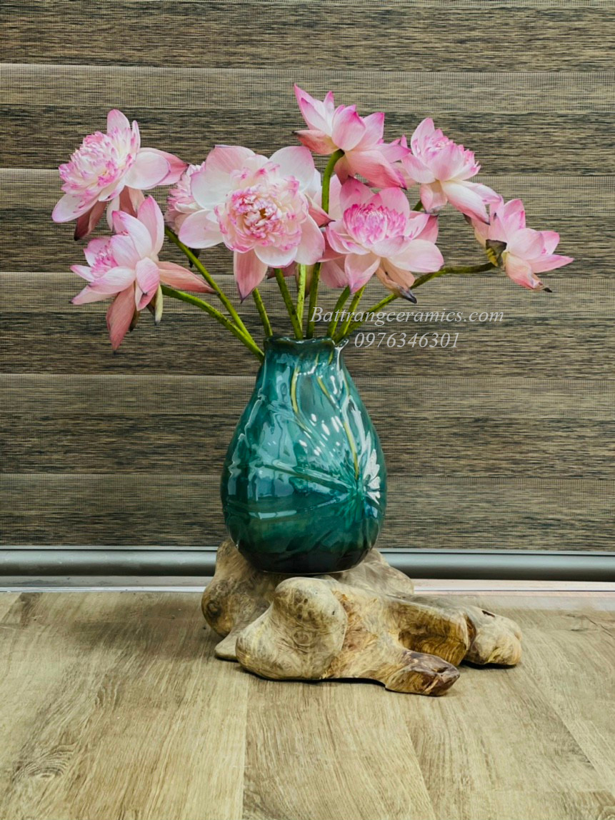 Lọ hoa lá sen men hỏa biến H28cm gốm sứ Bát Tràng sang trọng 