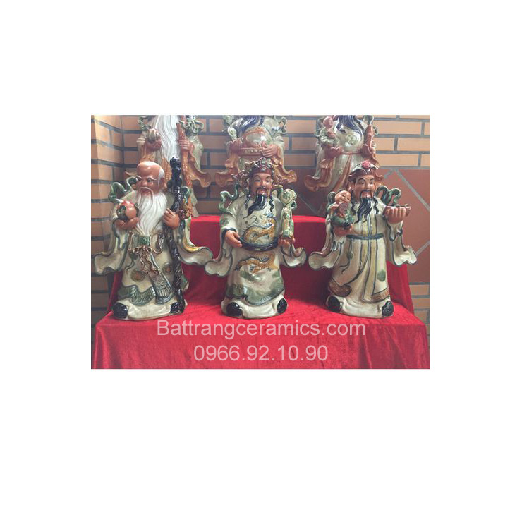 Bộ Tam Đa 50cm Men Rạn Cổ - Phong Thủy Tài Lộc Phúc Thọ 