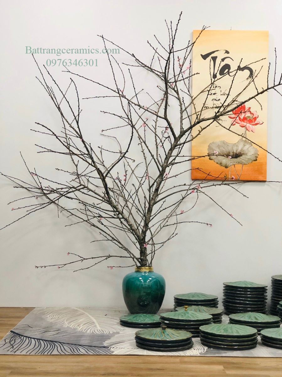Lọ hoa dáng chum men hỏa biến bọc đồng sang trọng H40cm