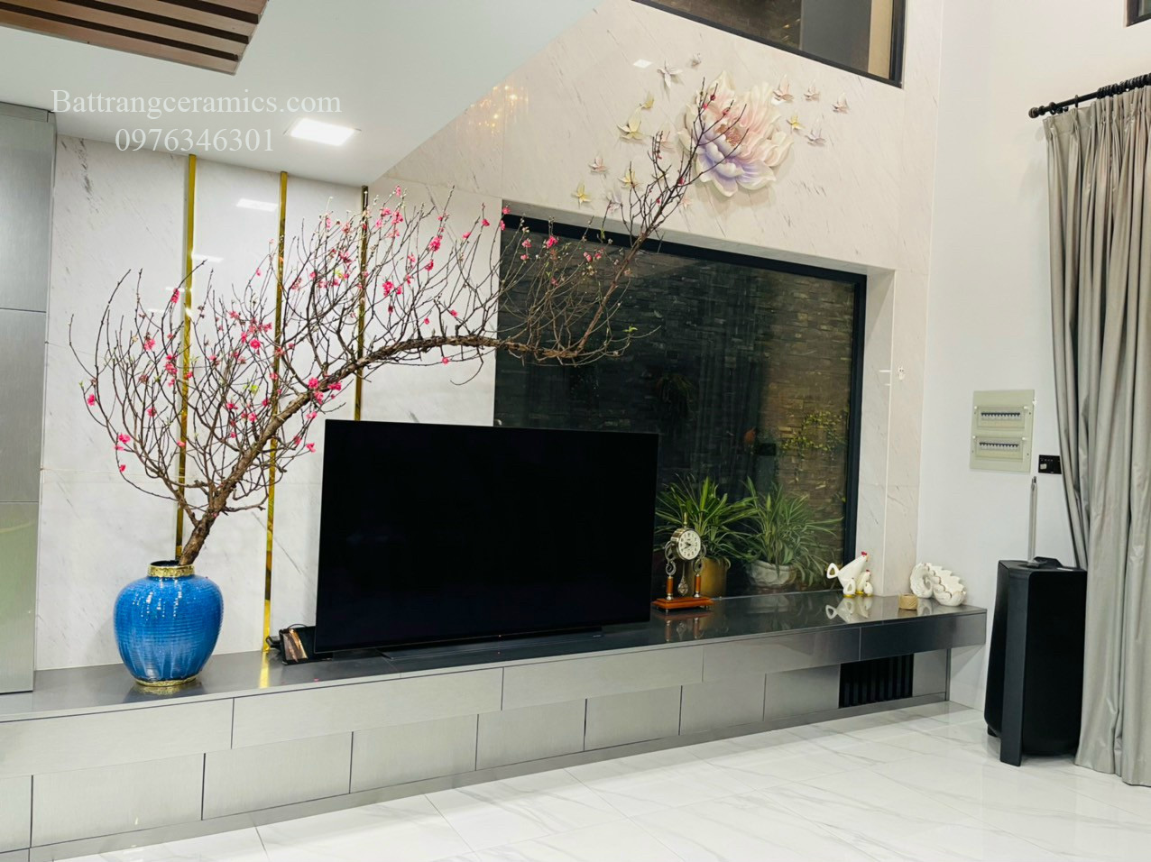 Lọ hoa chum men xanh hỏa biến bọc đồng cao cấp H40cm đẹp