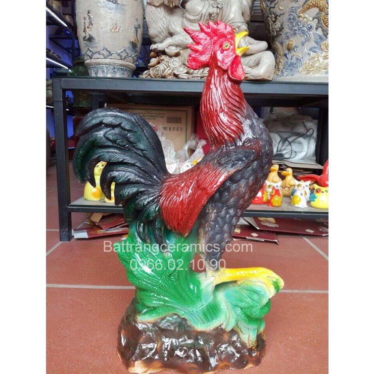 Gà trống 50cm gốm sứ Bát Tràng trang trí sân vườn đẹp 