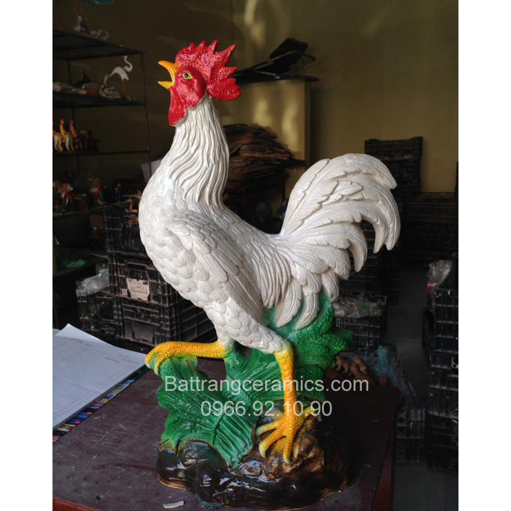 Gà trắng gốm sứ Bát Tràng 50cm trang trí sân vườn độc đáo 
