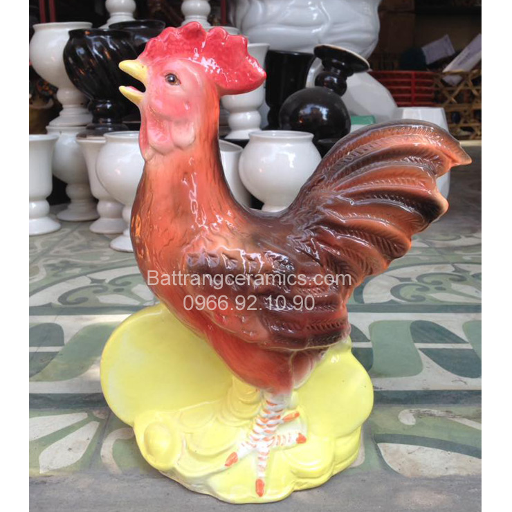 Gà trống gốm sứ Bát Tràng 25cm trang trí sân vườn đẹp thư giãn 
