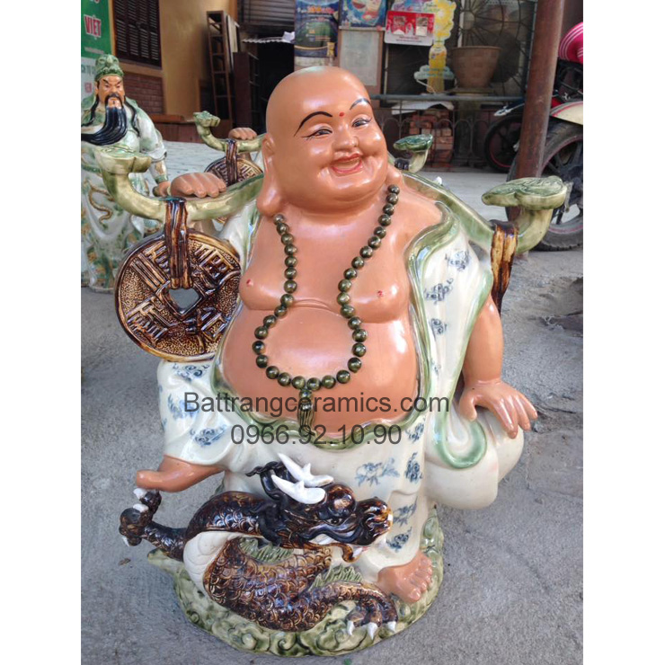 Tượng Di Lặc cưỡi rồng 60cm phong thủy, linh vật may mắn 