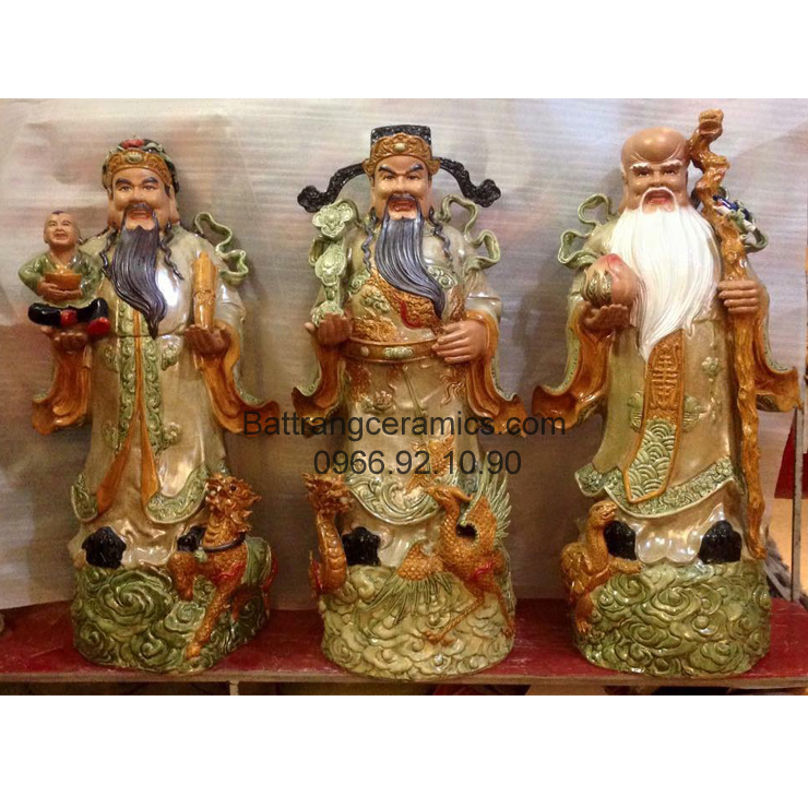 Tượng Phúc Lộc Thọ Tứ Linh 86cm Gốm Sứ Bát Tràng Sang Trọng