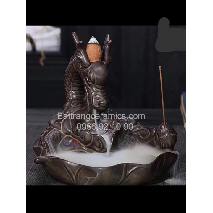 Tượng đốt trầm rồng nhả khói thác nước phong thủy hút tài lộc 