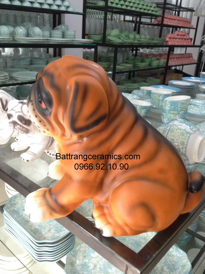 Tượng chó tây ngao nằm gốm sứ cao cấp trang trí nhà đẹp