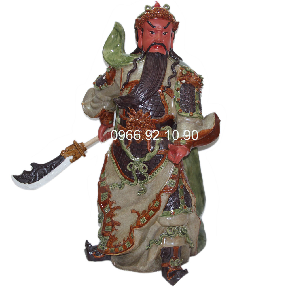Tượng Quan Công mặt hồng Men Rạn 80cm Phong thủy Tài Lộc Bình An