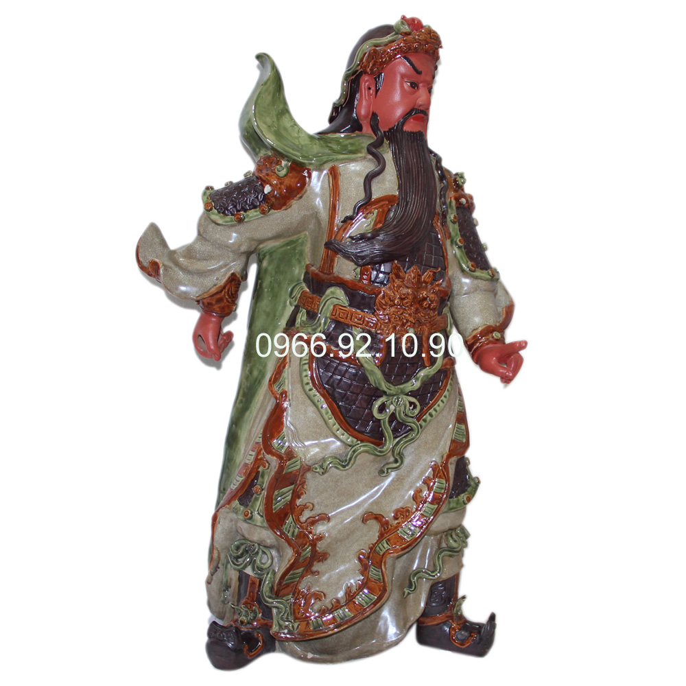 Tượng Quan Công mặt hồng Men Rạn 80cm Phong thủy Tài Lộc Bình An