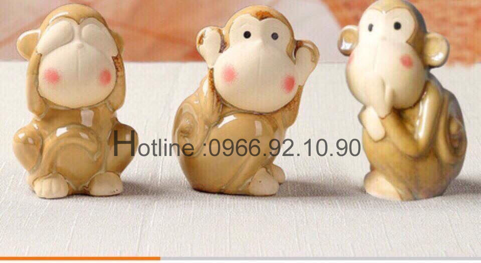 Khỉ ngồi 3 không gốm sứ Bát Tràng sang trọng tặng quà ý nghĩa