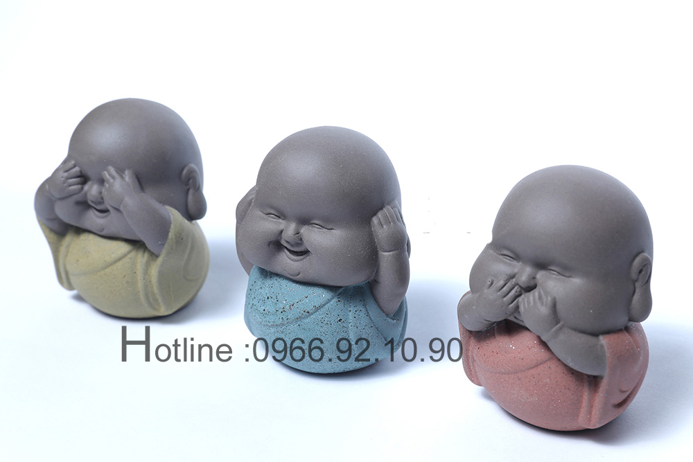 Bộ tượng tam không chú tiểu mập gốm trang trí quà tặng ý nghĩa 