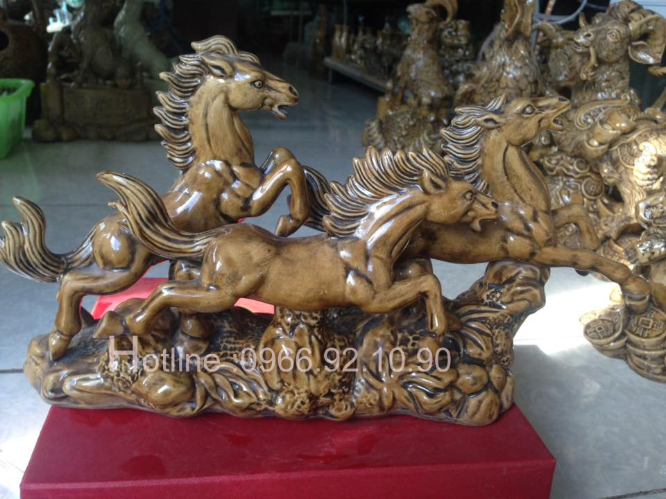 Tượng tam mã phong thủy Bát Tràng cao cấp công danh tài lộc
