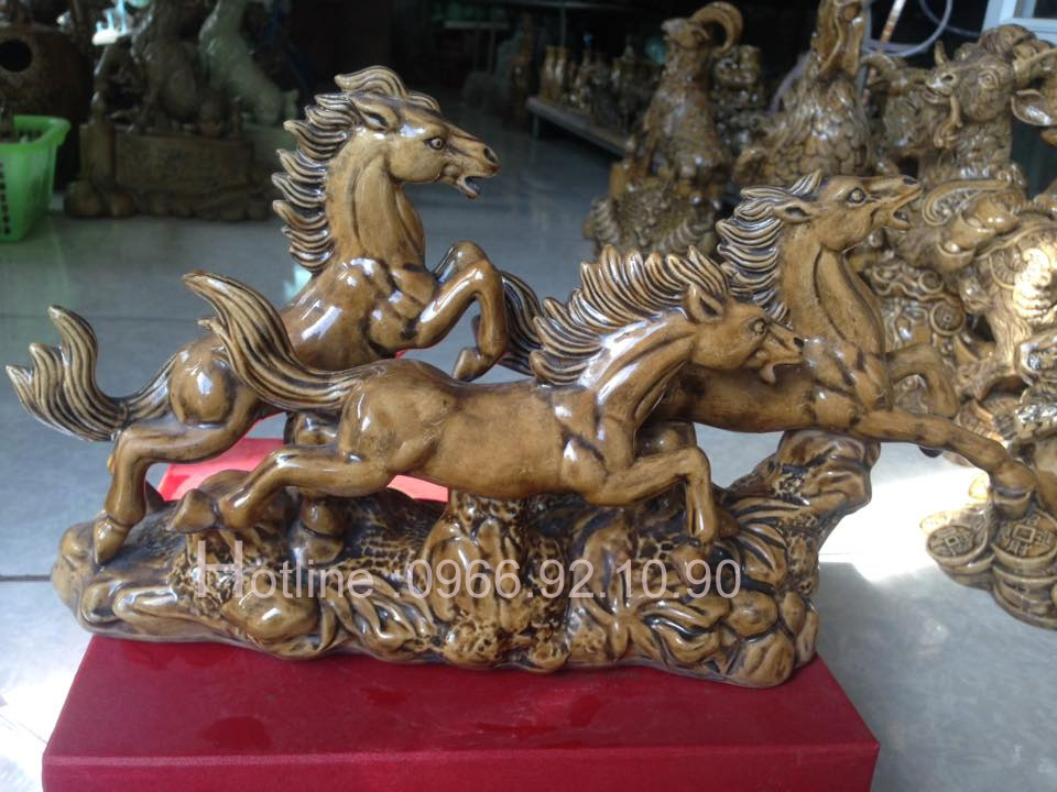 Tượng tam mã phong thủy Bát Tràng cao cấp công danh tài lộc 