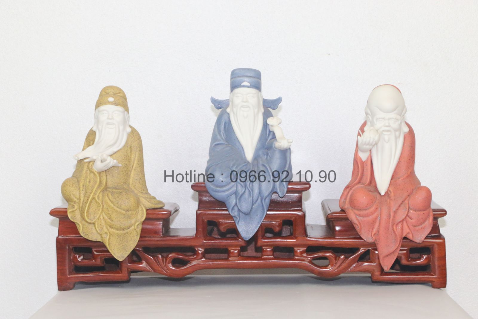 Tượng Tam Đa Phúc Lộc Thọ gốm tử sa 19cm quà tặng độc đáo