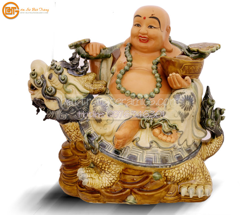 Di Lặc Long Quy men rạn cổ cao 50cm gốm sứ Bát Tràng độc đáo