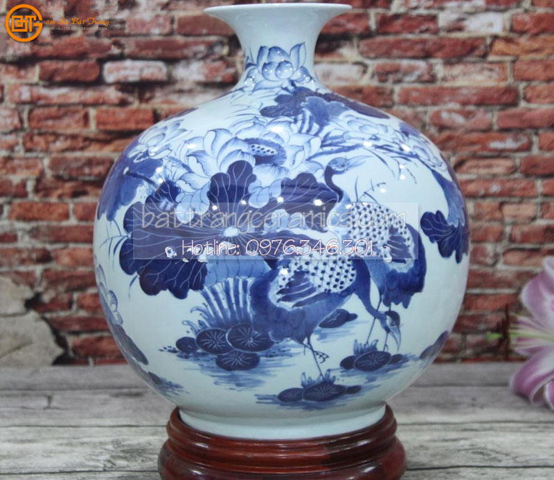 Bóng hút tài lộc gốm sứ Bát Tràng sen hạc quà tặng may mắn 33cm Bóng hút tài lộc gốm sứ Bát Tràng sen hạc quà tặng may mắn 33cm